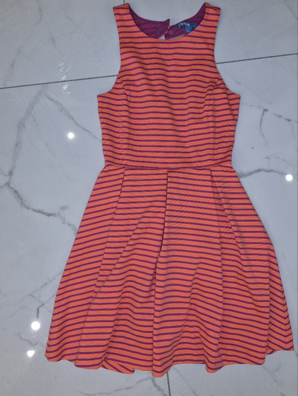 Lamour  Striped Orange and Purple Fit & Flare Dress